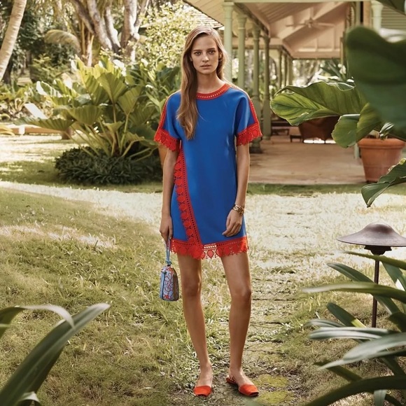 Tory Burch Dress Marissa Crochet Trim Runway Blue tunic dress Size 2 595$ RETAIL - Picture 11 of 11